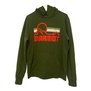 Marmot Green Logo Hoodie Mens Womens Size Medium Pullover Camp Hiking Sweatshirt